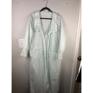 Vintage April Cornell Embroidered Cotton Duster Robe Mint Green Cottagecore OS
